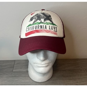 Billabong California Love Trucker Hat Cap Mesh Snapback Bear Red‎ White